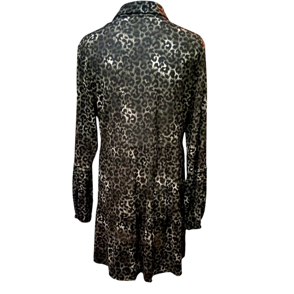 Style&Co Long Tunic‎ Top Tiered Ruffle L Green Black Animal Print Cheetah Y2K - Picture 4 of 7